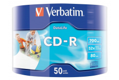 VERBATIM CD-R (pachet de 50)Spindle/Protecție suplimentară Datalife imprimabil Inkjet Wrap /52x/700MB WRAP