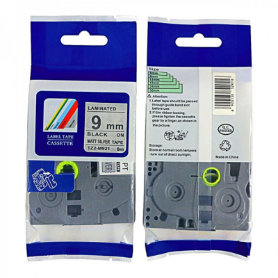 Banda compatibila Brother TZ-M921 / TZe-M921, 9mm x 8m, text negru / fundal argintiu