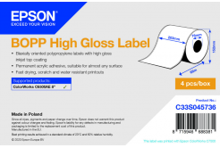 Epson C33S045736 High Gloss, pentru ColorWorks, 203mmx68m, polipropilenă, alb etichete autoadezive