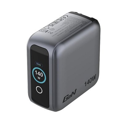Încărcător Mini GaN VERBATIM cu afișaj 140W, 3xUSB-C, 1xUSB-A, gri