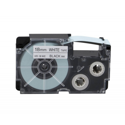 Casio XR-18WE1, 18mm x 8m, text negru / fundal alb, banda originala