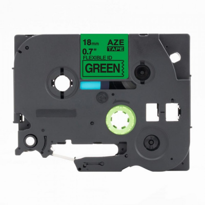 Banda compatibila Brother TZ-FX741 / TZe-FX741, 18mm x 8m, flexi, text negru / fundal verde