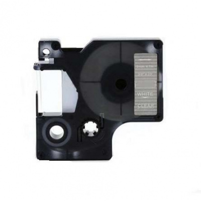 Banda compatibila Dymo 40920, 9mm x 7m, text alb / fundal transparent