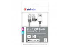 Verbatim 48869 cablu USB (2.0), USB A + microUSB + Apple Lightning, 1m, box, argintiu