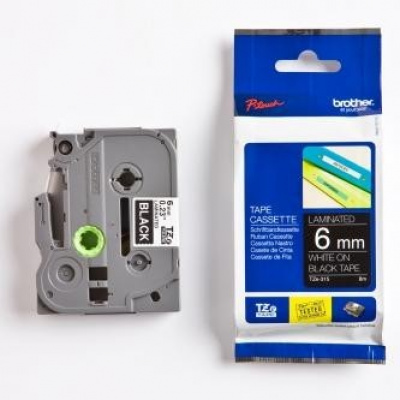 Brother TZ-315 / TZe-315, 6mm x 8m, text alb / fundal negru, banda original