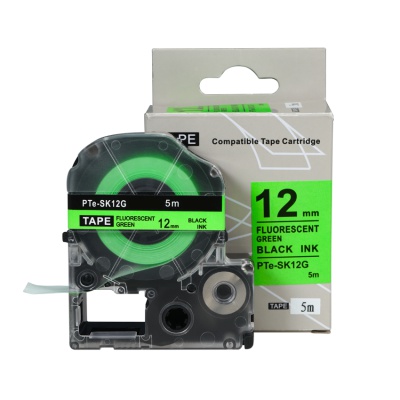 Epson SK12G, 12mm x 5m, text negru / fluorescenta fundal verde, banda compatibila