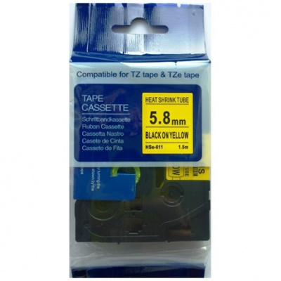 Brother HSe-611 5,8mm x 1,5m, contractabila, text negru / fundal galben, tub termocontractibil, banda compatibila