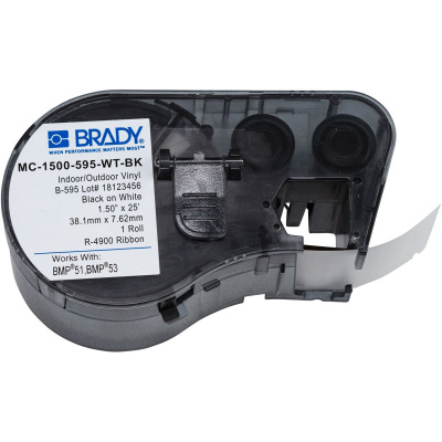 Brady MC-1500-595-BK-WT / 143386, benzi autoadezive 38.10 mm x 7.62 m