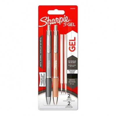 Sharpie 2162643, stilou gel S-Gel Metal, negru, 2buc., 0.7mm, extra 2 reumpleri