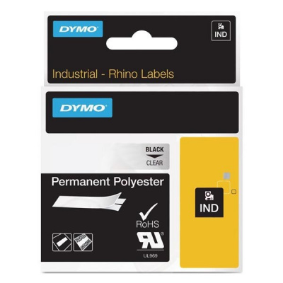 Dymo Rhino 622290, 19mm x 5,5m, text negru / fundal transparent, banda originala din poliester permanent