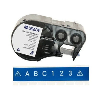Brady M4C-750-595-BL-WT / 170824, 19.05 mm x 7.62 m, Vinil, text alb / fundal albastru
