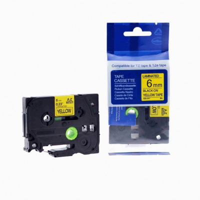 Banda compatibila Brother TZ-611 / TZe-611, 6mm x 8m, text negru / fundal galben
