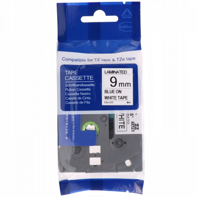 Banda compatibila Brother TZ-FX223 / TZe-FX223, 9mm x 8m, flexi, text albastru / fundal alb