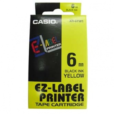Casio XR-6YW1, 6mm x 8m, text negru / fundal galben, banda originala