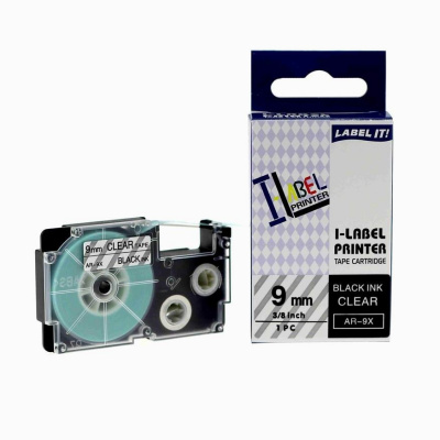 Banda compatibila Casio XR-9X1, 9mm x 8m text negru / fundal transparent