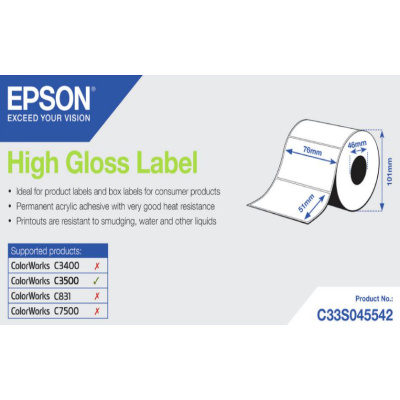 Epson C33S045542 High Gloss, pentru ColorWorks, 76x51mm, 610buc., alb etichete autoadezive