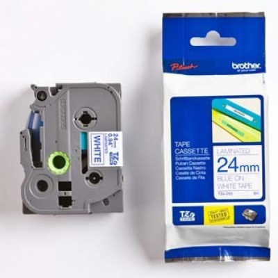 Brother TZ-253 / TZe -253, 24mm x 8m, text albastru / fundal alb, banda original