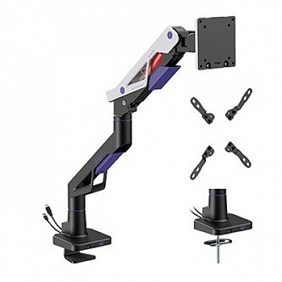 Powerton ERGO STRYNX Suport reglabil pentru monitor, alb/negru, 2-30KG, clemă, 24"- 57", 75x75/100x100/100x200/200x100/200x200