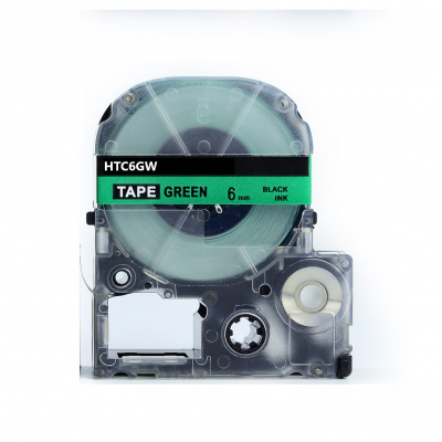 Epson HTC6GW, 6mm x 8m, text negru / fundal verde, banda compatibila