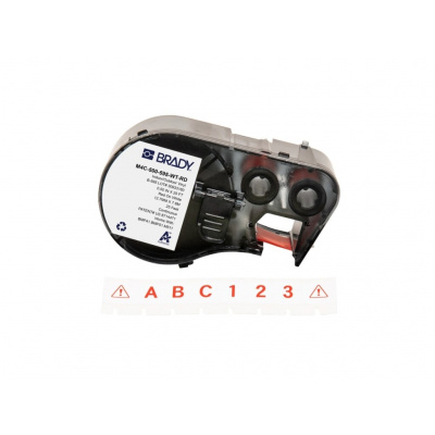 Brady M4C-500-595-WT-RD / 170819, 12.70 mm x 7.62 m, Vinil, text rosu / fundal alb