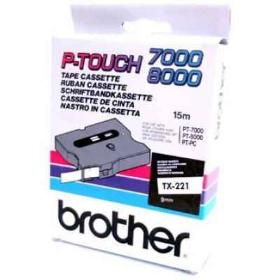 Brother TX-221, 9mm x 8m, text negru / fundal alb, banda original