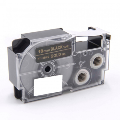 Banda compatibila Casio XR-18BKG 18mm x 8m text auriu / fundal negru