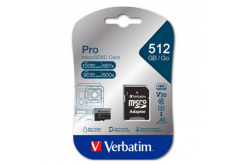 Verbatim paměťová karta MicroSD, 512GB, micro SDXC, 47046, UHS 3 (U3), s adaptérem