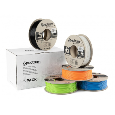 Spectrum 80747 3D filament, Premium PLA, 1,75mm, 5x250g, alb, negru, Portocaliu, Albastru, Verde (Mix Polar white, Deep black, Lion orange, Pacific Blue, Lime green)