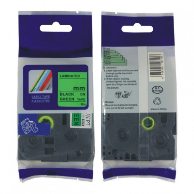 Brother HGe-751, 24mm x 8m, text negru / fundal verde, de mare viteză banda compatibila