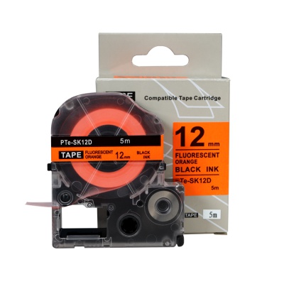 Epson SK12D, 12mm x 5m, text negru / fluorescenta fundal portocaliu, banda compatibila