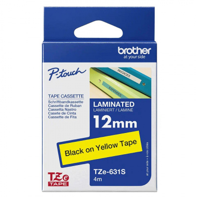 Brother TZe-631S, 12mm x 4 m, text negru / fundal galben, banda original