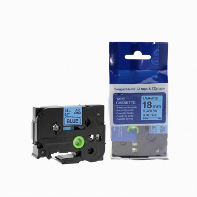 Banda compatibila Brother TZ-541 / TZe-541, 18mm x 8m, text negru / fundal albastru
