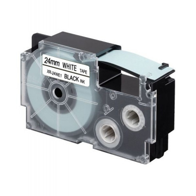 Casio XR-24GWE, 24mm x 5,5m text negru / fundal alb, extr.adh. banda compatibila