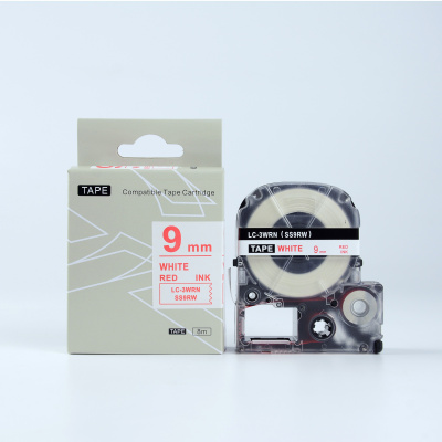 Epson LK-3WRN, SS9RW, C53S653008, 9mm x 9m, text rosu / fundal alb, banda compatibila