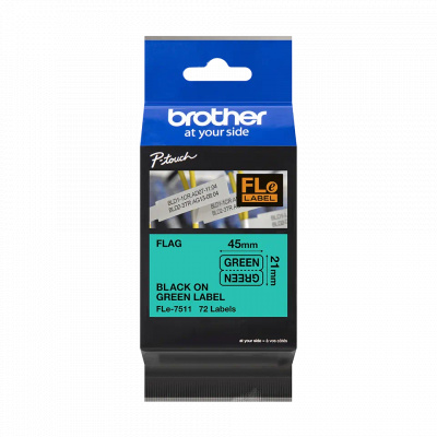 Brother FLE-7511 Pro Tape, 45mm x 10.5mm, text negru/fundal verde, 72buc., banda original