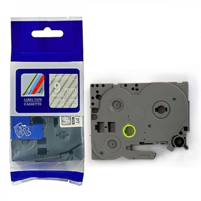 Banda compatibila Brother TZ-125 / TZe-125, 9mm x 8m, text alb / fundal transparent