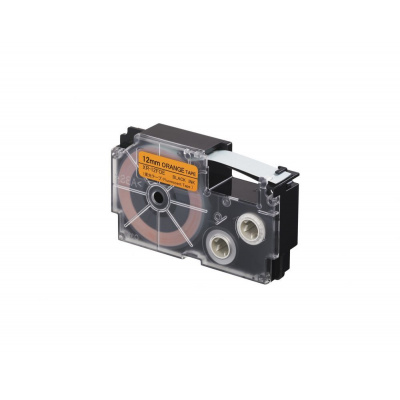 Casio XR-12FOE , 12mm x 8m, text negru / semnal fundal portocaliu, banda compatibila