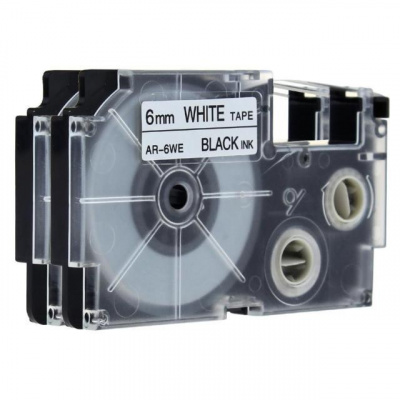 Banda compatibila Casio XR-6WE, 6mm x 8m text negru / fundal alb