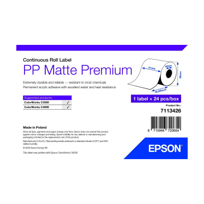 Epson 7113426 PP Matte, pentru ColorWorks, 51mm x 29m, polipropilenă, alb etichete autoadezive