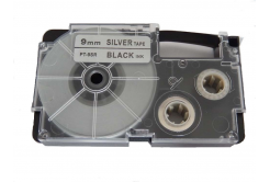 Banda compatibila Casio XR-9SR1 9mm x 8m text negru / fundal argintiu