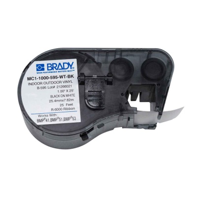 Brady MC1-1000-595-WT-BK / 131582, benzi autoadezive 25.40 mm x 7.62 m