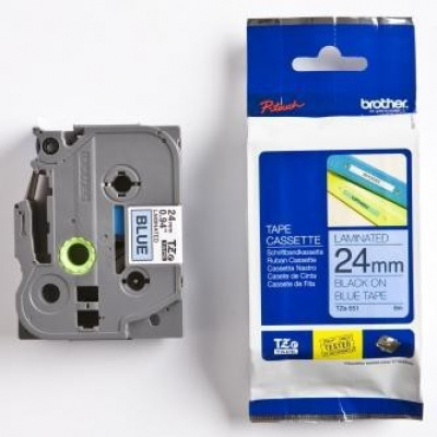 Brother TZ-551 / TZe-551, 24mm x 8m, text negru / fundal albastru, banda original