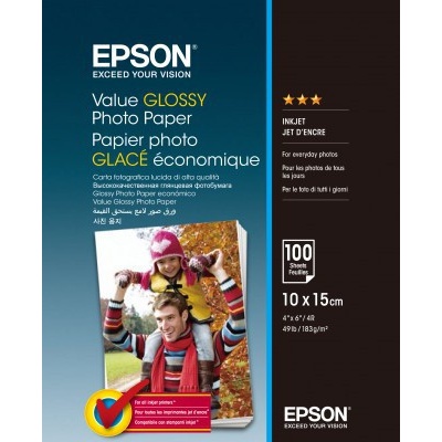 Epson S400039 Value Glossy Photo Paper, lucios, alb, hartie foto, 10x15cm, 183 g/m2, 100 buc