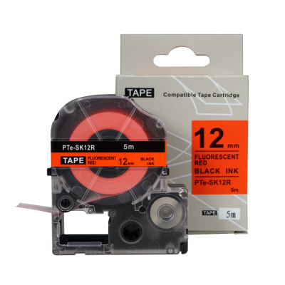 Epson SK12R, 12mm x 5m, text negru / fluorescenta fundal rosu, banda compatibila