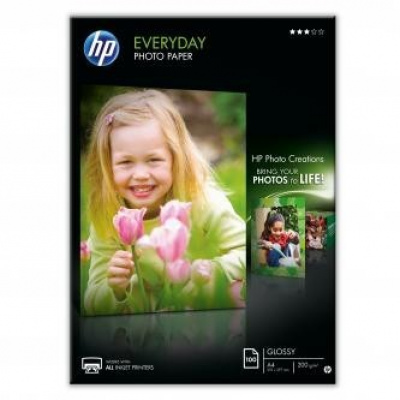 HP Everyday Glossy Photo Paper Q2510A, 200 g/m2, A4, 100buc., lucios, jet de cerneală, alb, hârtie fotografică