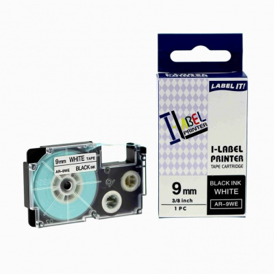 Banda compatibila Casio XR-9WE1, 9mm x 8m text negru / fundal alb