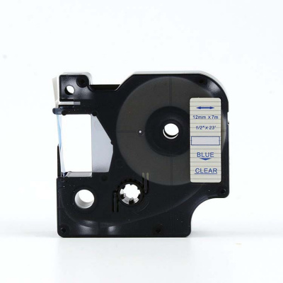 Banda compatibila Dymo 45011, S0720510, 12mm x 7m text albastru / fundal transparent