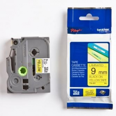 Brother TZ-621 / TZe-621, 9mm x 8m, text negru / fundal galben, banda original