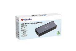 Verbatim 32171 stație de andocare, USB-C Pro, 15-port, 2x HDMI, RJ45, microSD, 2x USB-A 3.0, USB-C PD, gri