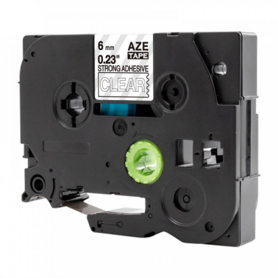 Banda compatibila Brother TZ-S115 / TZe-S115, 6mm x 8m, extr.adh. text alb / fundal transparent